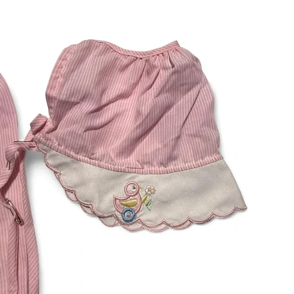 Vintage Pink White‎ Seersucker Footed Pants & Bonnet Hat Set 6-9M
